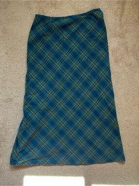 Vintage Teal and Green Plaid Maxi Skirt